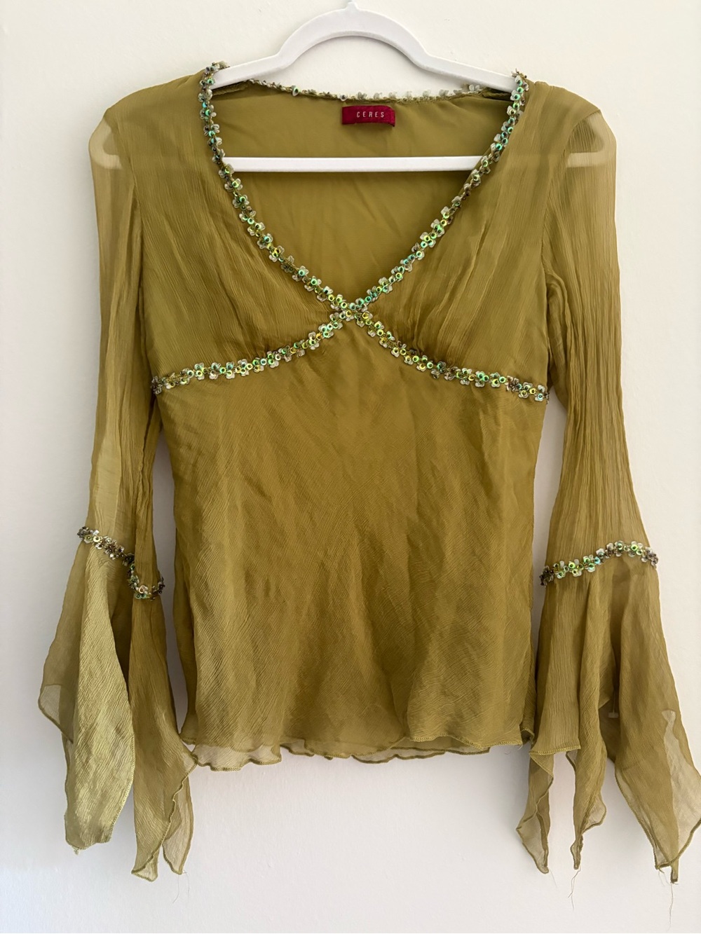 Vintage fairycore Ceres olive green sheer top